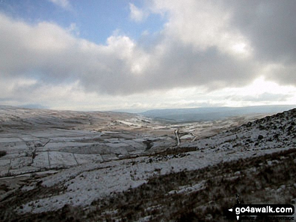 Little Fell (Lunds Fell) (Mallerstang) and Mallerstang Common from the lower slopes of Wild Boar Fell in the snow