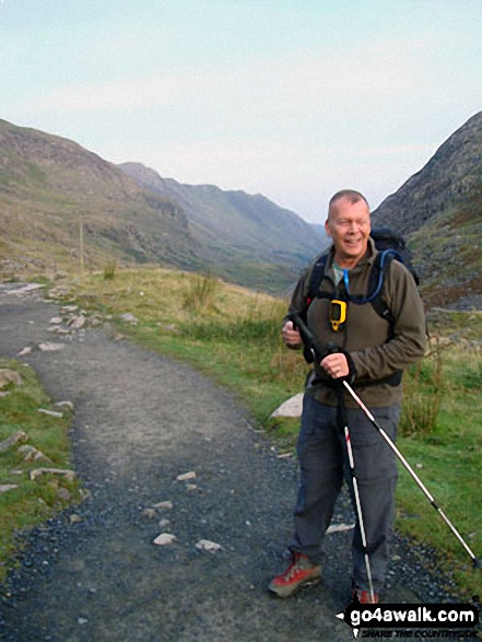 Walk gw154 Llyn Llydaw and Glaslyn via the PYG Track and Miners' Track from Pen y Pass - Vince Wetton on the PYG Track en-route to Snowdon<br>via Crib Goch in 2010