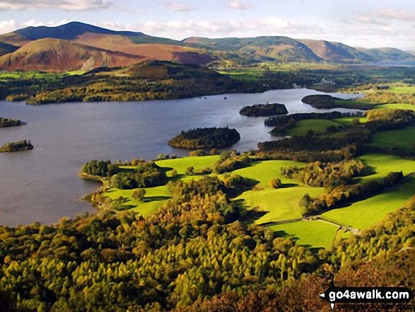 Walk c201 Ashness Bridge and Walla Crag from Keswick - Derwent Water from near Lady's Rake, Walla Crag