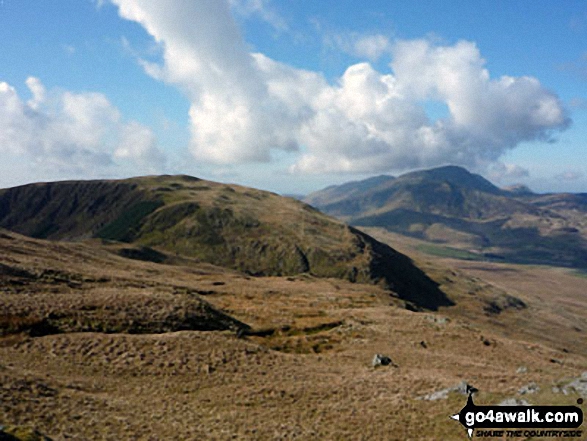 Walk gw113 Waun-oer and Cribin Fawr from Bryn Coedwig, Aberllefenni - Waun-oer and Cadair Idris (in the background on the right) from Cribin Fawr