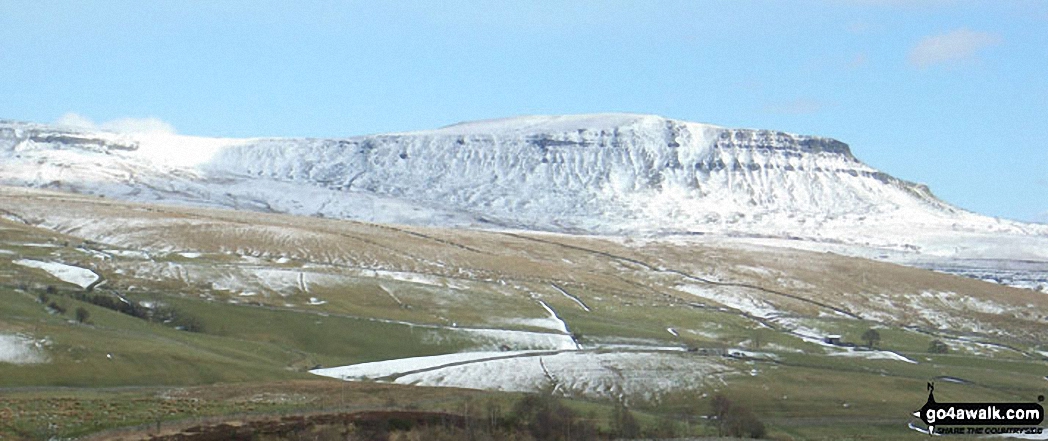 Walk ny331 The Yorkshire Three Peaks Challenge as a 3 day walk - Day 1 from Horton in Ribblesdale (New 2013 Route) - *Pen-y-ghent covered in snow from Horton in Ribblesdale