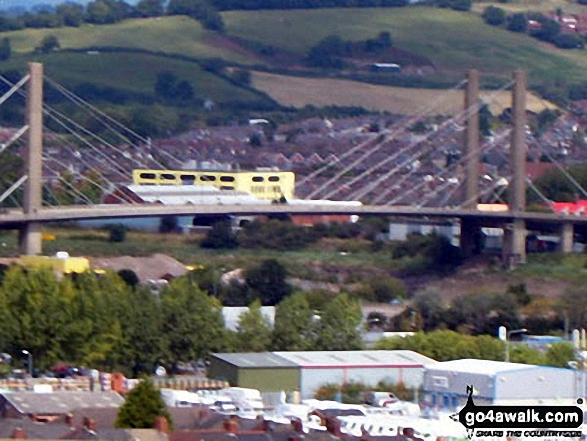 The M4 motorway bridge over the River Usk (Afon Wsyg) from The Transporter Bridge across in Newport 