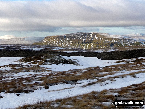 Walk ny135 Fountains Fell and Darnbrook Fell from Dale Head - The Yorkshire Three Peaks - Ingleborough (left), Pen-y-ghent (centre) and Whernside (right) from the summit of Fountains Fell