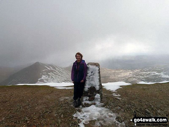 Sarah on top of Helvellyn Brilliant views when the sleet stopped