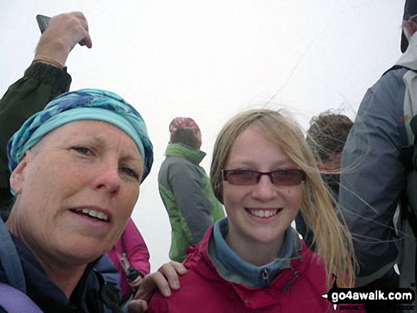 Walk gw117 Snowdon and Yr Aran via The Watkin Path from Bathania, Nantgwynant - My daughter and I on top of Snowdon (Yr Wyddfa)