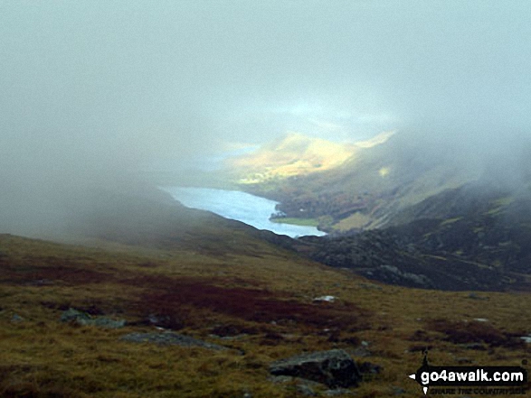 Walk c338 Great Gable and Kirk Fell from Honister Hause - Wast Water from a misty Great Gable