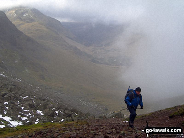 Climbing Great Gable in the mist