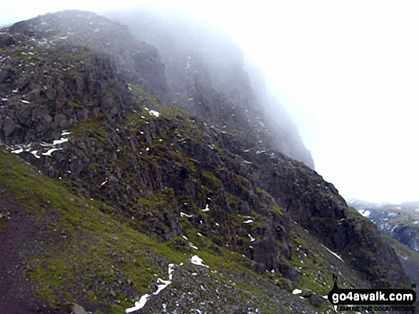 Climbing Great Gable in the mist