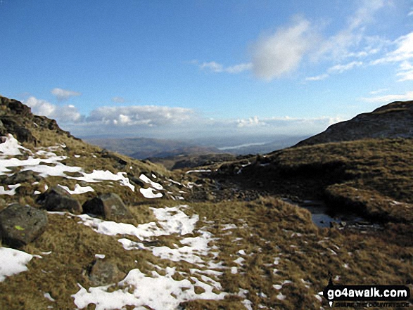 Walk c208 Harrison Stickle and High Raise from The New Dungeon Ghyll, Great Langdale - Deep Slack and Codale Head (right) from Sergeant Man summit