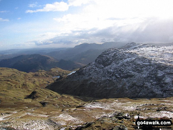 Walk c218 Ullscarf and High Raise from Thirlmere - The Langdale Pikes with Wetherlam and Swirl How in the distance from Sergeant Man summit