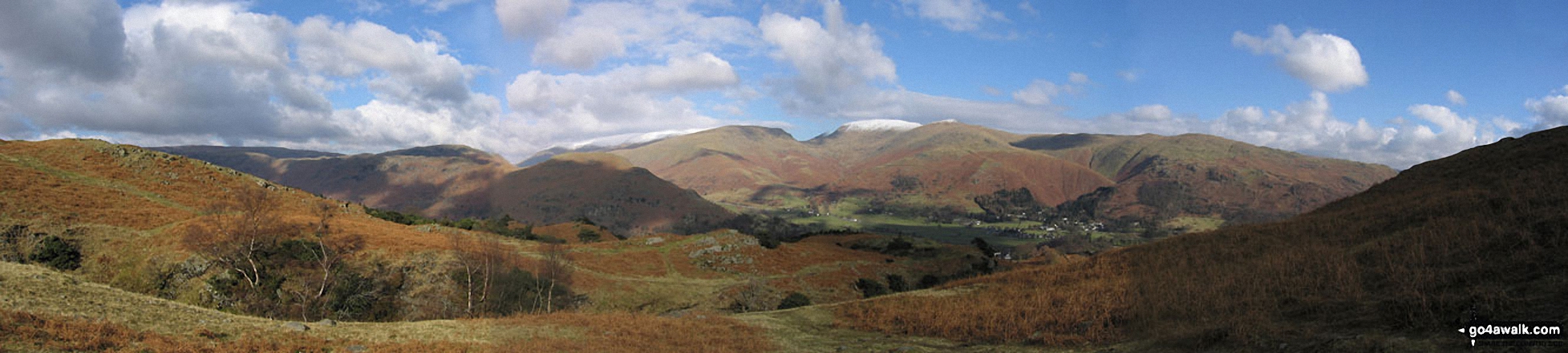 Walk c302 High Raise via Calf Crag from Grasmere - *Lakeland panorama featuring a snow-topped Helvellyn (centre left) and Fairfield (centre right) from above Grasmere