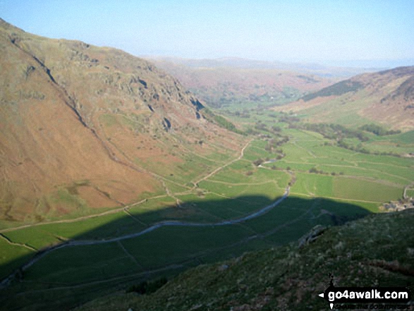 Walk c414 Crinkle Crags and Bow Fell (Bowfell) from The Old Dungeon Ghyll, Great Langdale - Mickleden and Great Langdale from Crinkle Crags