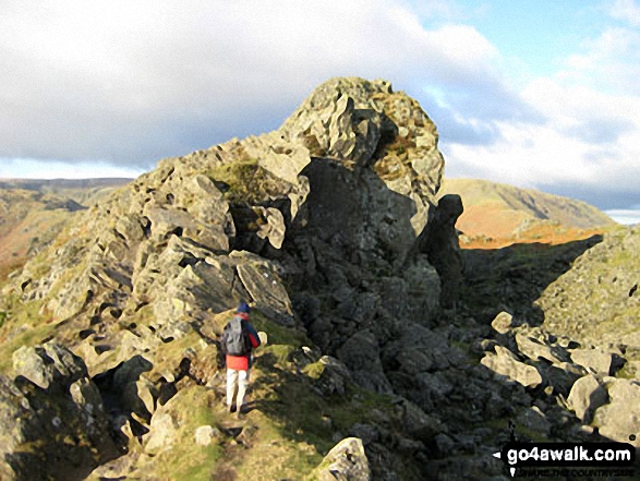 Walk c302 High Raise via Calf Crag from Grasmere - On Helm Crag summit