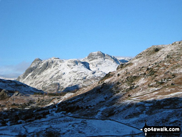 Walk c147 Little Langdale and Great Langdale from Elterwater - Snow on The Langdale Pikes from near Blea Tarn (Langdale)