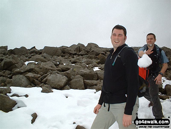 Me throwing a snowball at my mate Andy on Sca Fell in The Lake District Cumbria England