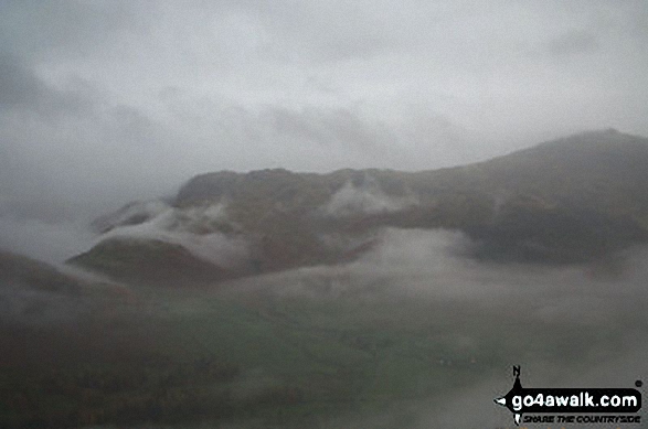 Walk c225 The Langdale Pikes via Jack's Rake from The New Dungeon Ghyll, Great Langdale - Mist in the Langdale Valley from Loft Crag