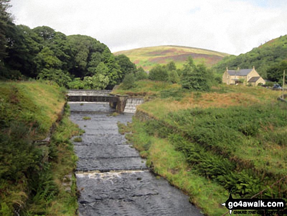 Walk d104 Bramah Edge from Crowden - Crowden Brook with Bareholmes Moss beyond from Crowden