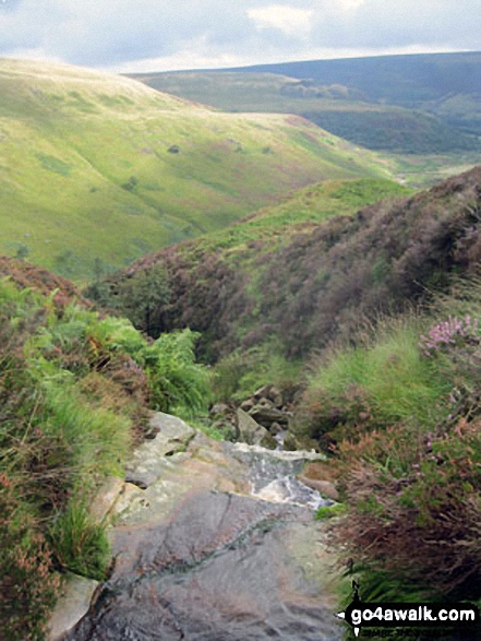 Walk d205 Black Chew Head (Laddow Rocks) and Black Hill (Soldier's Lump) from Crowden - Bareholme Moss and Crowden (right) from Oakenclough Brook