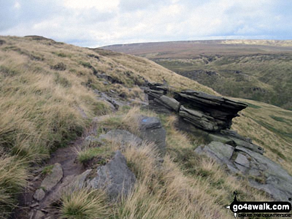 Walk d213 Black Chew Head (Laddow Rocks) and The Longdenden Trail from Hadfield - The Pennine Way on Black Chew Head (Laddow Rocks) with Black Hill (Soldier's Lump) in the distance