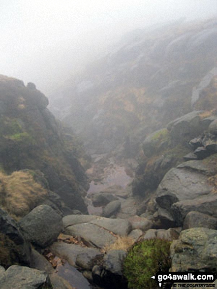 Walk d240 Kinder Downfall and Kinder Scout from Edale - The top of Red Brook in mist