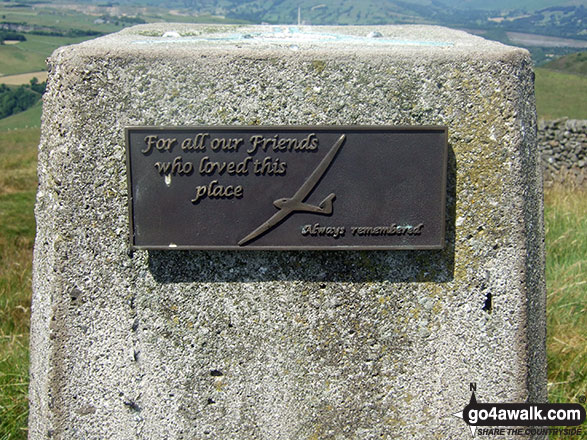 Walk d155 Great Hucklow, Tideswell Moor and Bradwell Moor from Bradwell - Dedication from the local gliding club in Durham Edge (Abney Moor) summit Trig Point