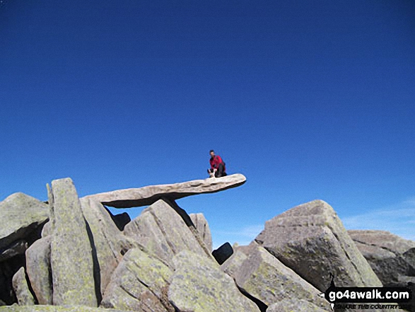 Walk gw102 The Welsh 3000's (Glyderau) from Llanberis - Me and my dog Dante on The Cantilever Stone, Glyder Fach