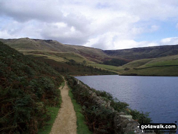 Walk d210 White Brow and Kinder Reservoir from Hayfield - Kinder Reservoir with Kinder Downfall on the horizon (centre right)