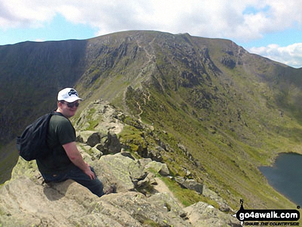 Walk c220 Helvellyn via Striding Edge from Glenridding - On Striding Edge with Helvellyn summit beyond