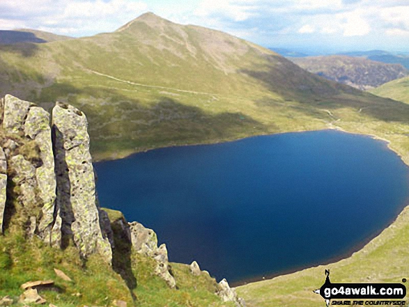 Walk c220 Helvellyn via Striding Edge from Glenridding - Red Tarn (Helvellyn) with Catstye Cam beyond from Striding Edge