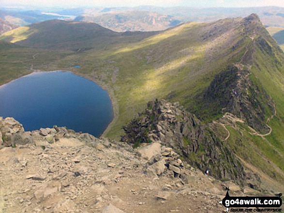 Walk c113 Helvellyn from Thirlmere - Red Tarn (Helvellyn) and Striding Edge in all it's glory from Helvellyn