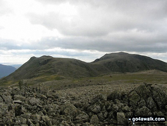 Walk c453 The Scafell Mountains from Wasdale Head, Wast Water - Ill Crag (left) Broad Crag (centre) and Scafell Pike (right) from Great End (Scafell Massif)