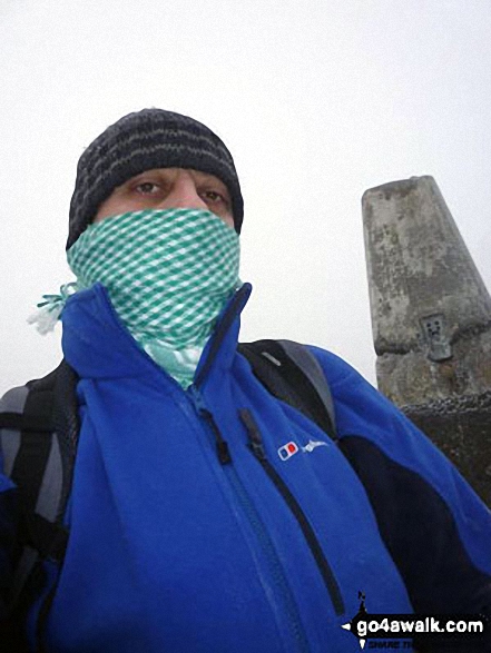 On the summit of The Cheviot - go4awalk n132 The Cheviot, Comb Fell & Hedgehope Hill - on not a very nice day.