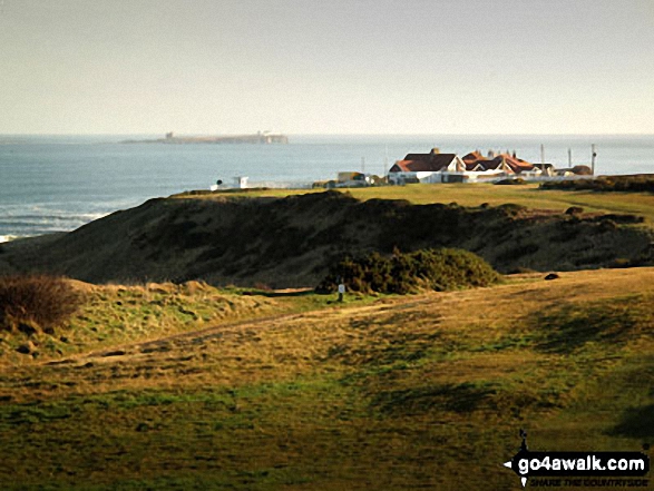 Walk n127 Budle Point from Bamburgh - Farne Islands beyond The Club House for Bamburgh Golf Course from Budle Point