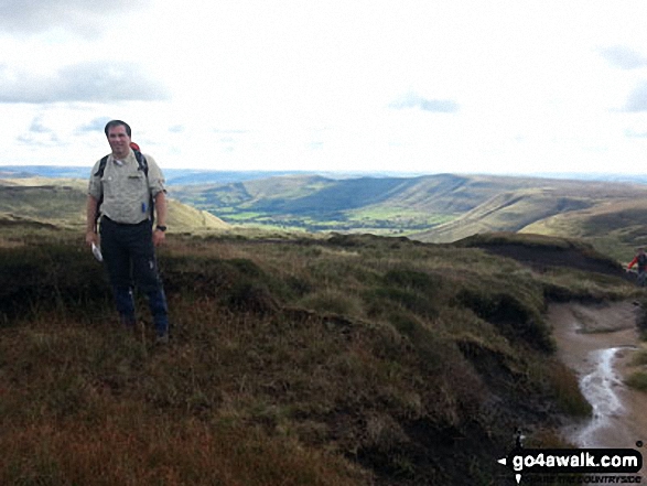 Walk d156 Kinder Low (Kinder Scout), Brown Knoll (Edale), South Head (Hayfield) and Mount Famine from Bowden Bridge, Hayfield - Above Kinder Downfall with the Hayfield valley beyond