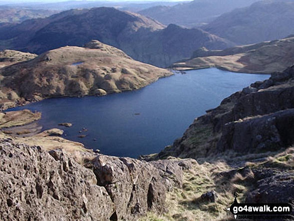 Walk c208 Harrison Stickle and High Raise from The New Dungeon Ghyll, Great Langdale - Stickle Tarn from the path up Pavey Ark and The Langadale Pikes