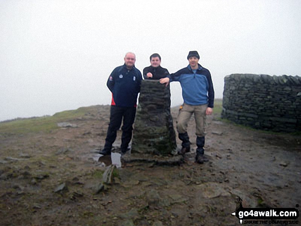 Walk ny331 The Yorkshire Three Peaks Challenge as a 3 day walk - Day 1 from Horton in Ribblesdale (New 2013 Route) - John, Steve and Paul on top of Pen-y-ghent