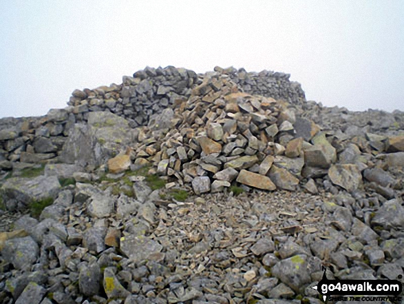 Walk c133 The Netherbeck Round from Greendale - Haycock summit cairn during a break in the mist