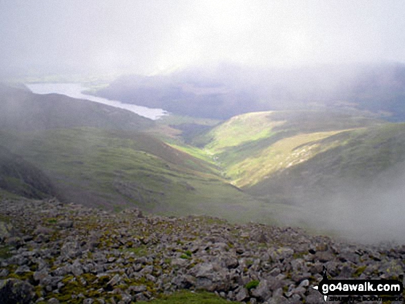 Walk c130 Haycock and Steeple from Ennerdale Water - Ennerdale from the summit of Haycock during a break in the mist