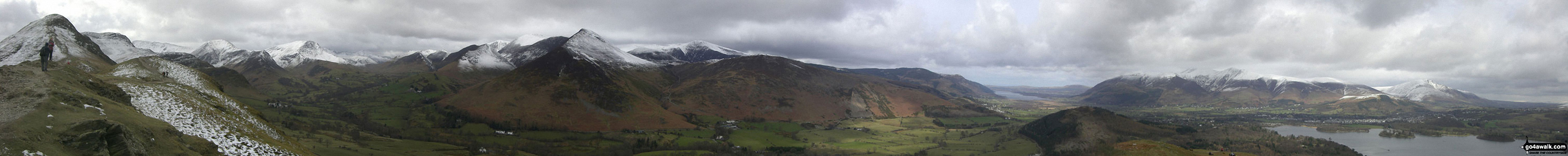 Walk c399 Cat Bells and Derwent Water from Keswick - High Spy (North Top), High Spy, Maiden Moor, Hindscarth (left), Robinson, Crag Hill (Eel Crag), Causey Pike, Barrow (Newlands) (centre), Newlands, Bassenthwaite Lake, Swinside, Skiddaw, Derwent Water and Blencathra (right) beyond from Cat Bells (Catbells)