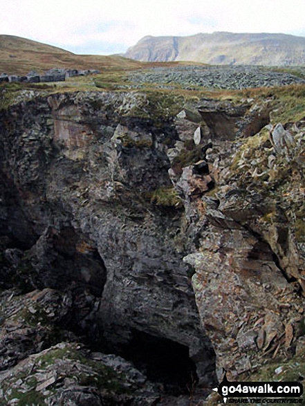 Walk gw200 Moel-yr-hydd, Moelwyn Mawr and Moelwyn Bach from Tanygrisiau - One of the many huge chasms at Rhosydd Quarry