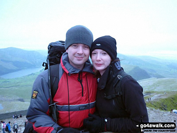 Walk gw136 The Snowdon (Yr Wyddfa) Horseshoe from Pen y Pass - Me and my wife Emma at the top of Snowdon