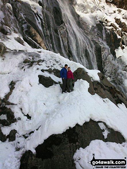 Walk gw171 Bera Bach from Bont Newydd - Snow and ice at Aber Falls (Rhaeadr-fawr)