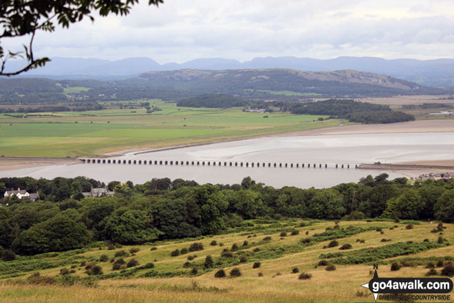 Walk c359 Arnside Knott from Arnside (Morecambe Bay) - Kent Viaduct (railway bridge) across Morecambe Bay from Arnside Knott