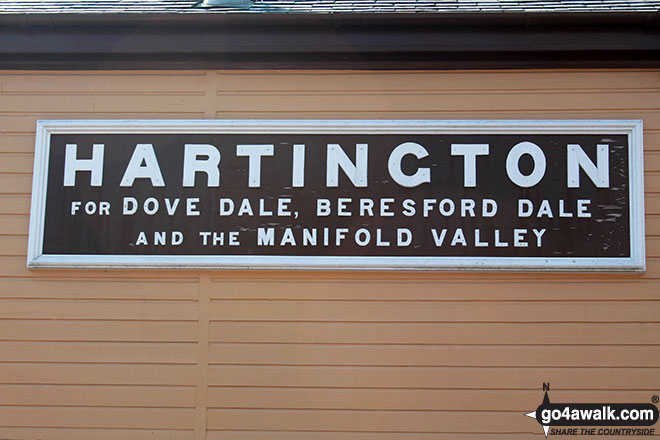 Walk d312 Carder Low, The High Peak Trail and The Tissington Trail from Hartington - Hartington nameplate on the former Signal Box at Hartington Station