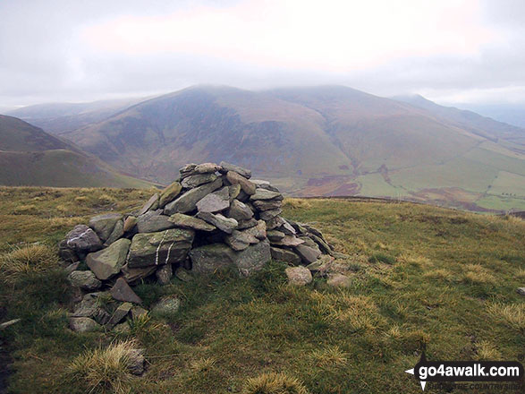 Walk c127 Great Sca Fell and Knott from Over Water - Birkett Edge, Bakestall and Skiddaw (in cloud) from the large cairn on the approach to Great Cockup