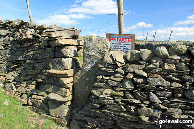 The blocked access point to High Knott (Williamson's Monument) Hugill Fell is on private land and not accessible to the public