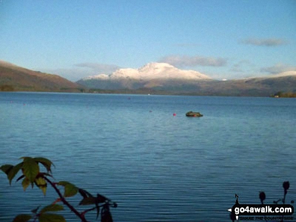 A snow covered Ben Lomond and Ptarmigan across Loch Lomond from the A82 south of Inverbeg