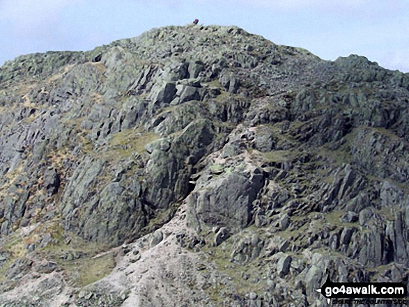 Walk c425 The Oxendale Fells from The Old Dungeon Ghyll, Great Langdale - Crinkle Crags (Long Top) with the infamous 'Bad Step' (just below centre) from Crinkle Crags (South Top)