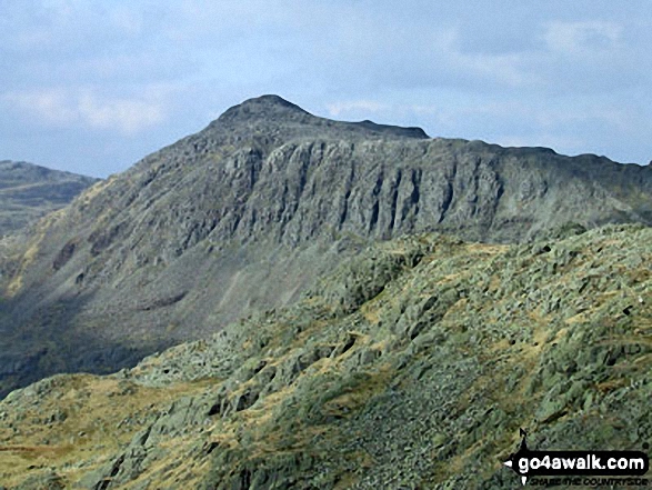 Walk c414 Crinkle Crags and Bow Fell (Bowfell) from The Old Dungeon Ghyll, Great Langdale - Bow Fell (Bowfell) from Shelter Crags