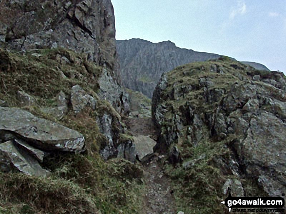 Walk c414 Crinkle Crags and Bow Fell (Bowfell) from The Old Dungeon Ghyll, Great Langdale - On The Climbers' Traverse below Bow Fell (Bowfell)